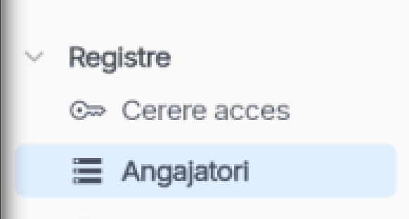 Close-up of the Registre menu with Angajatori selected