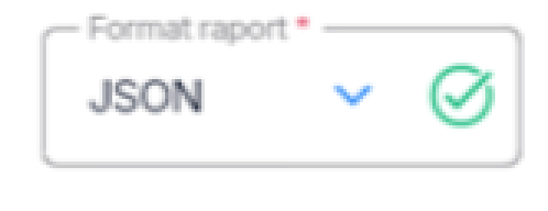 Close-up of Format raport showing JSON selected in REGES
