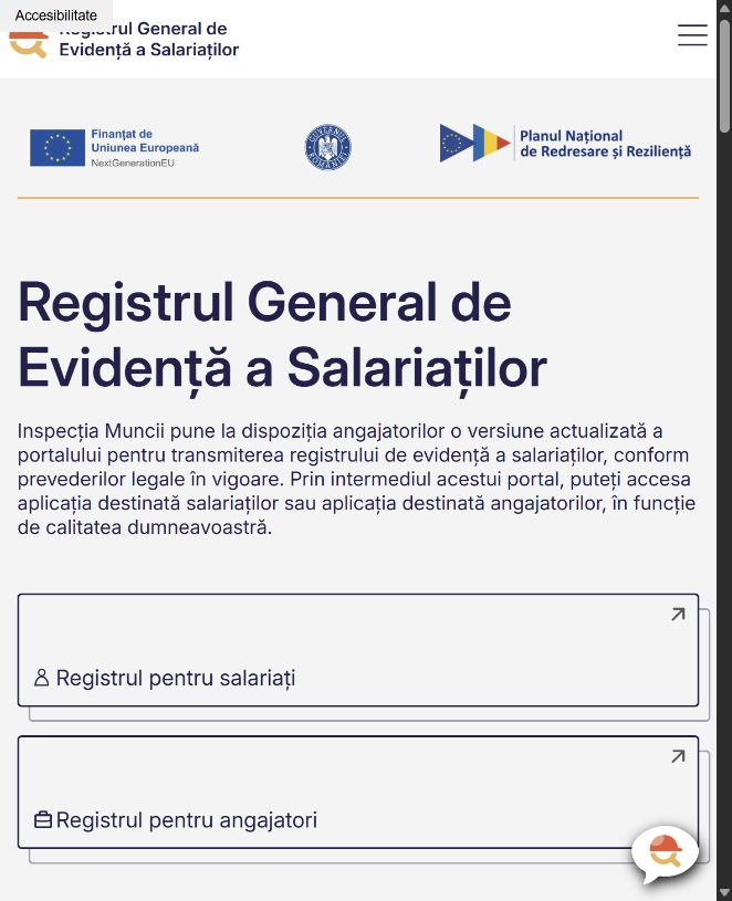 REGES public portal with separate employee and employer register entry points